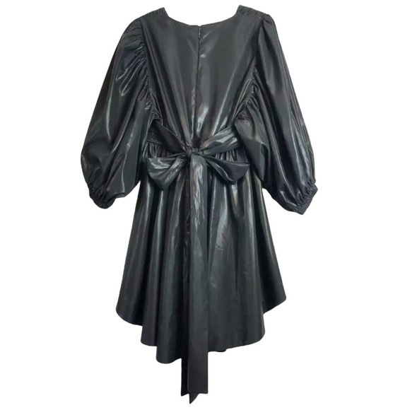 MSGM Satin High Shine Faux Wrap Asymmetrical  Puff Sleeve Bow Tie Mini Dress NEW - Picture 13 of 16